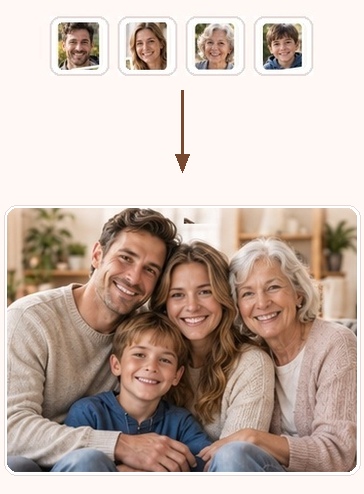 Family: multiple separate photos combined into one final portrait