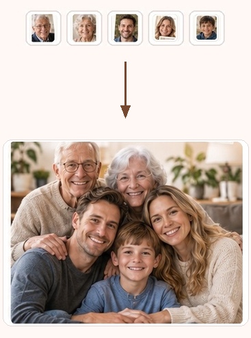Generations: multiple separate photos combined into one final portrait
